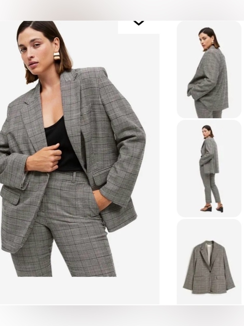 H&M Black and cream glen plaid Suit